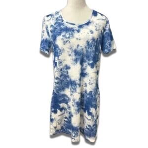 Just Be T Shirt Dress Above Knee Length Short Sleeves Tie-Dye Design White S NWT
